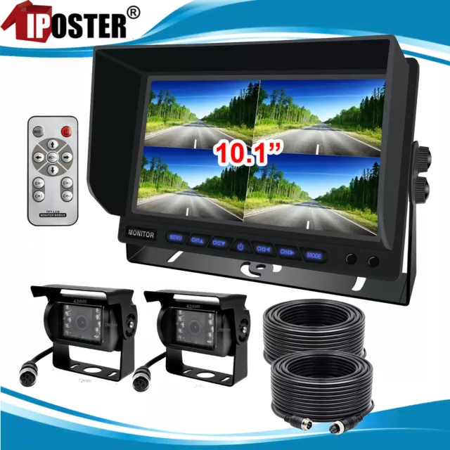 10.1" Quad Monitor Split Rotate screen 4PIN 2x CCD Reversing Camera 2x 10m Truck