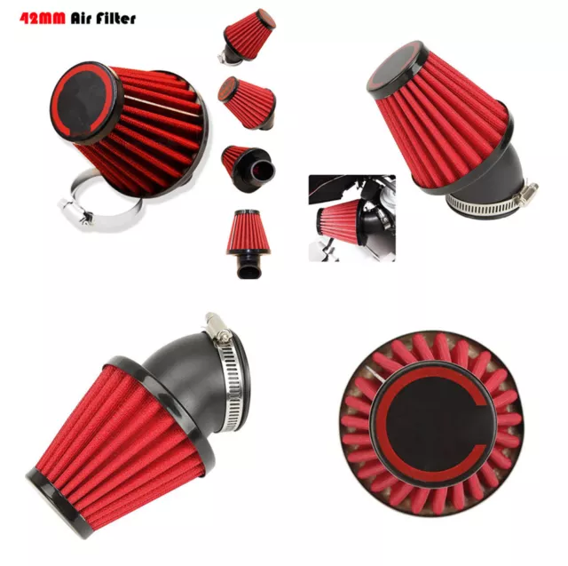 Red 42mm Motorbike 45 Angled Motorcycle Scooter ATV Dirt Bike Air Filter