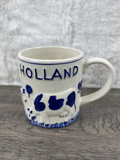 Vintage Holland Amsterdam Cow DELFT BLUE Hand Painted Coffee Tea Cup Mug