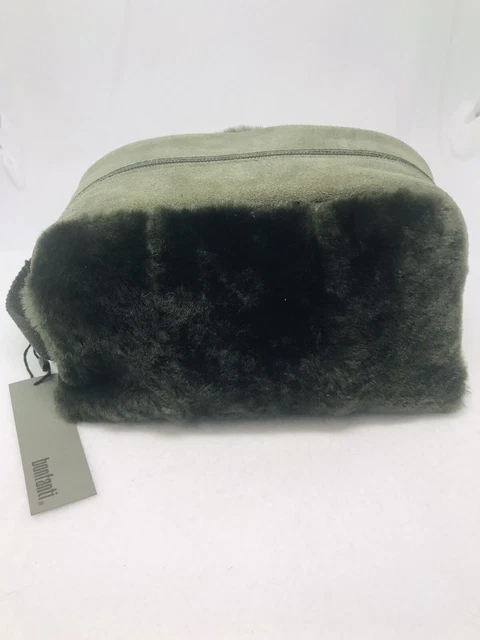 Toiletry Bag Bonfanti Borse Italian Sage Suede & Sheepskin w/Brown Leather NEW