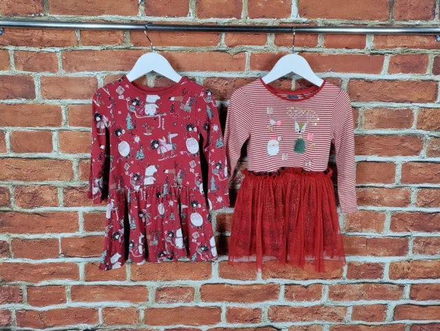 Girls Bundle Age 2-3 Years 100% Next Long Sleeve Dress Set Christmas Tartan 98Cm