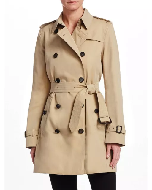 NWT BURBERRY KENSINGTON Mid Length Trench Coat /Leather Collar Honey 0 $2195+tax