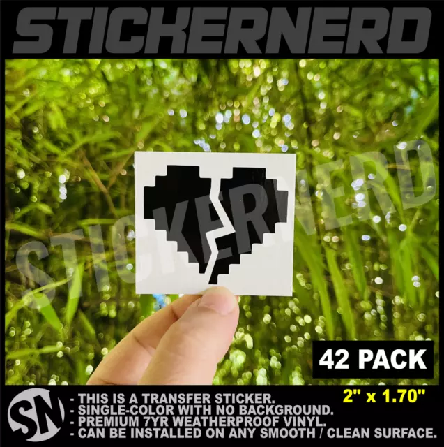 8 Bit Broken Heart Sticker Pack - 42pcs - Vinyl Car Decals - Decal Packs Hearts
