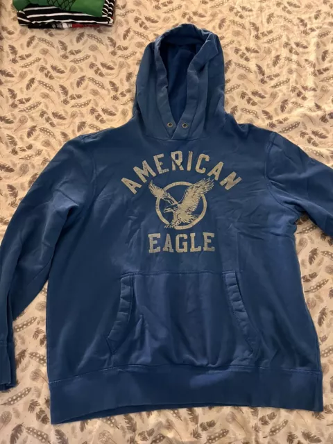 American Eagle Hoodie Mens XL Blue Hooded Eagle Spell Out Graphic Sweatshirt