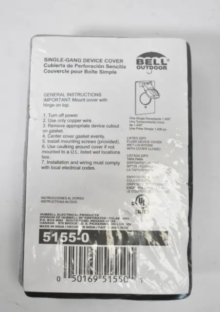 Bell Outdoor Single Gang Device Cover Gray Lift Device Electrical Product 5155-0
