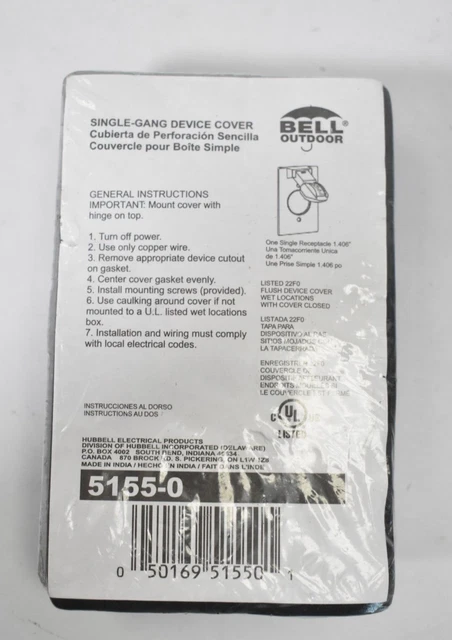 Bell Outdoor Single Gang Device Cover Gray Lift Device Electrical Product 5155-0