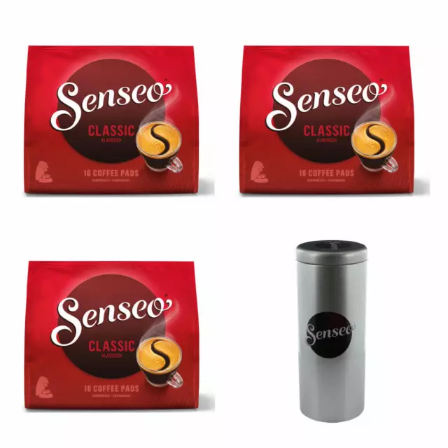 SENSEO Kaffeepads Premium Set Klassisch Classic 3 Kaffee je 16 Pads mit Paddose