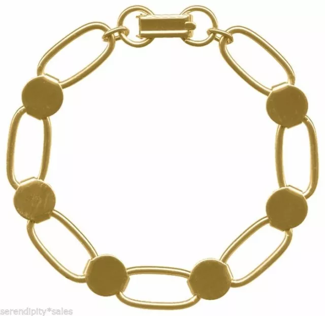 4 GOLD PLATED BRACELET Blanks ~ Oval Links with 6 Disks / Pads for Beads/Cabs