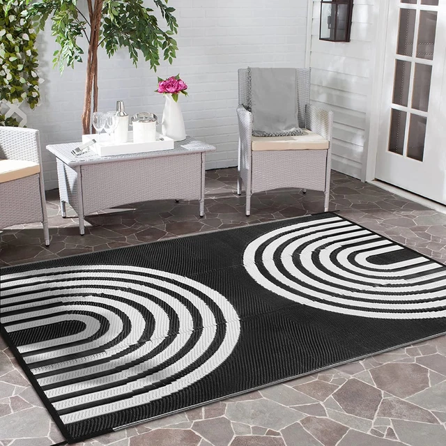 Outdoor Area Rug for Patio Clearance 5X8Ft Waterproof, Reversible Plastic Straw