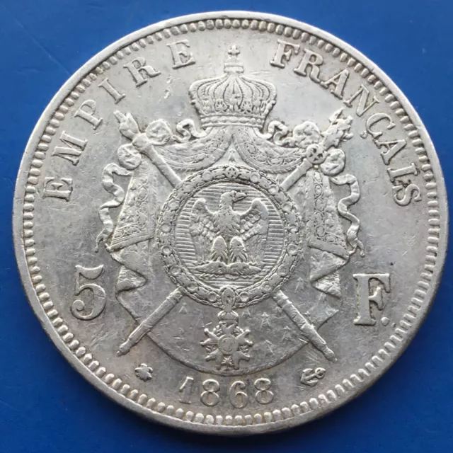 5 francs Napoléon III, tête laurée 1868 Paris 24,8 gr ARGENT