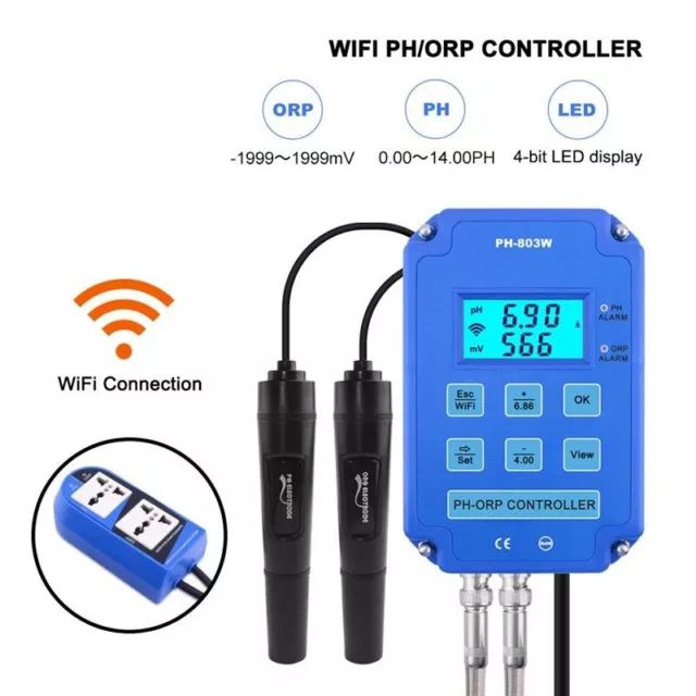 Digital PH ORP Controller Monitor WIFI Power Control Electrode Probe BNC 2In1