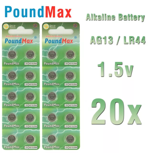 20 X  AG13 LR44 SR44 G13 L1154 A76 357 PX76A RW82 1.5V PoundMax Batteries 3