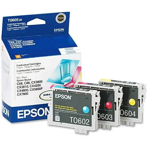 Epson T060520 Ink, 1350 Page-Yield, 3/Pack, Cyan, Magenta, Yellow
