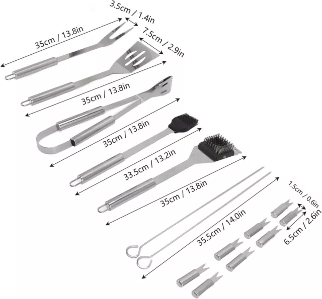 SET 20 UTENSILI BARBECUE - ATTREZZI GRILL in ACCIAIO INOX, KIT per GRIGLIA 3