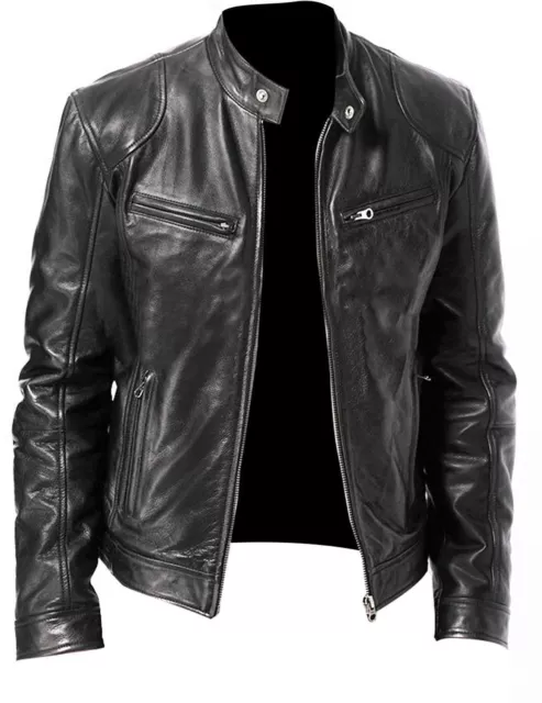 Cafe Racer Biker Leather Jacket  Black & Brown Soft Sheep Skin Leather