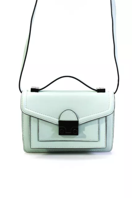 Loeffler Randall Womens Light Green Push Lock Small Crossbody Bag Handbag