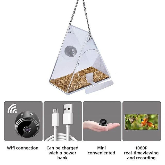 Alimentatore per volatili con fotocamera contenitore mangime gabbia per esterni HD 1080P 8