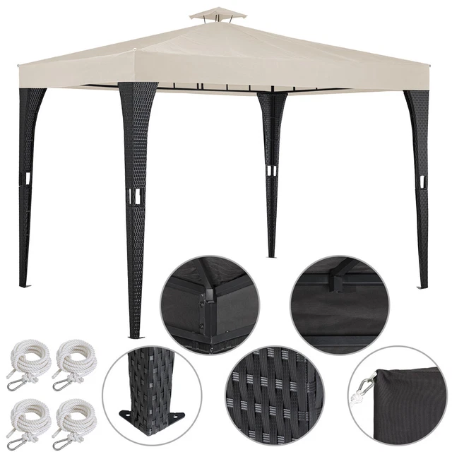 Pavillon Gartenzelt Gartenpavillon 3x3m Poly-Rattan Wasserabweisend