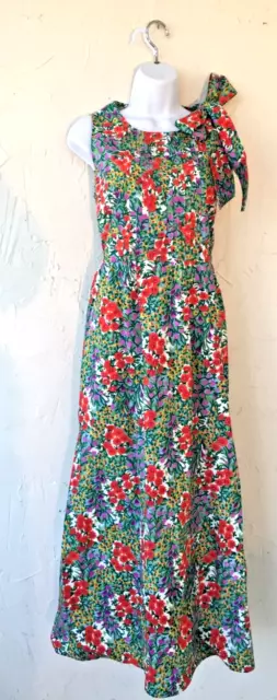 BANJANAN WORN ONCE WOW Maxi Back Slit Tie One Shoulder Floral Cotton Dress SZ M