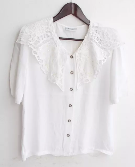 Camicia tradizionale da donna bianca con colletto in pizzo e pailettes taglia 36 di Jones
