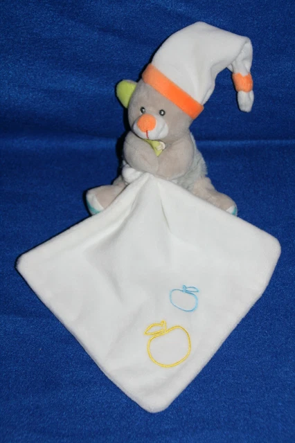 Babynat Baby Nat Doudou Ours Oscar Gris Orange Mouchoir Blanc Pomme Kom9