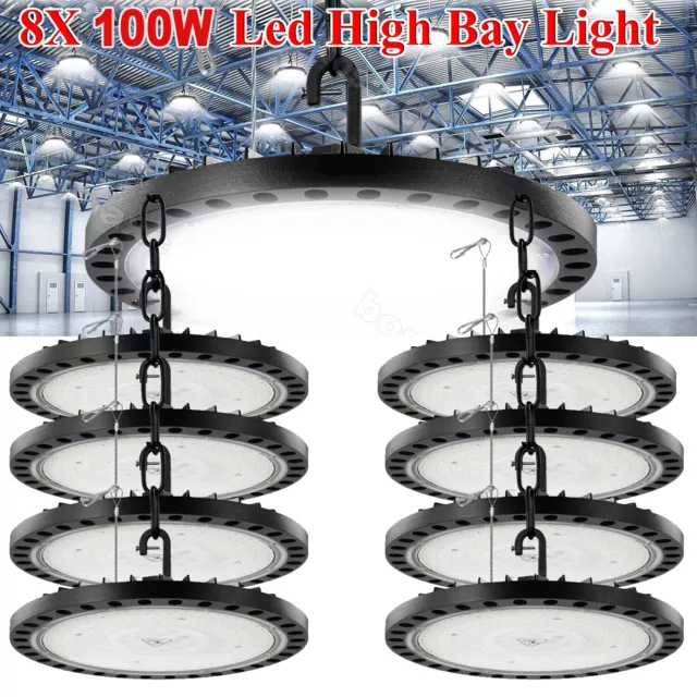 8 Pack 100W UFO Led High Bay Light Commercial Warehouse Factory Lighting Fixture