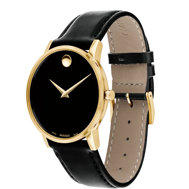 Nuovo Orologio da Uomo Movado Museum Quadrante Nero Cinturino in Pelle 0607271 2