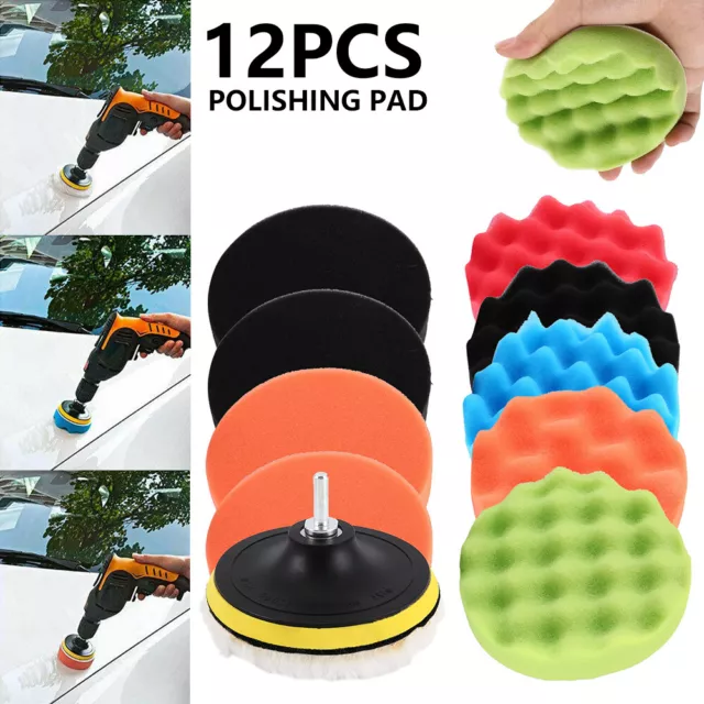 12pcs 5" Buffing Waxing Polishing Sponge Pads Kit Set For Car Polisher Drill ⌖