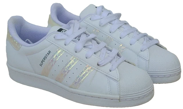 ADIDAS ORIGINALS SUPERSTAR J White Iridescent Leather Trainers Shoes UK 4.5 10.99 PicClick UK