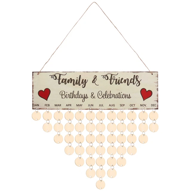 Calendario Compleanno Famiglia con Etichette Tavola in Legno Fai da Te da Appendere a Parete Calendario Promemoria Compleanno Targa Regali per la Mamma (JM01066