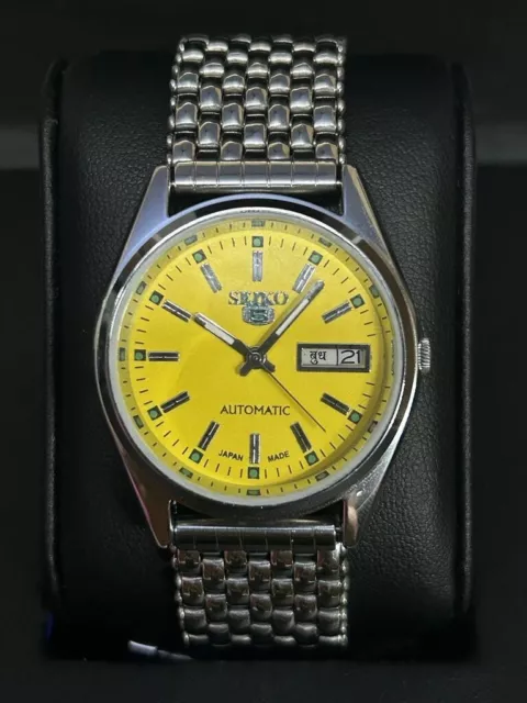 Seiko 5 Automatico In Acciaio Argento Giorno/Data Vintage Uomo Orologio Da Polso