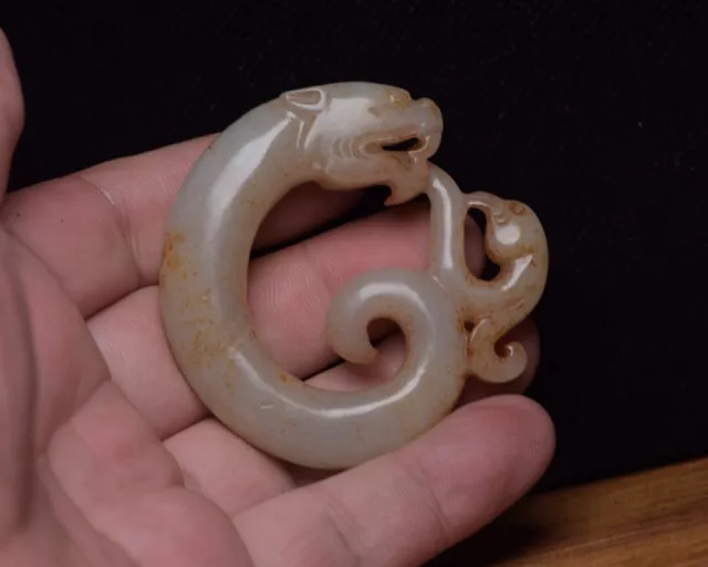 Collections Chinese Natural Hetian Jade Carved Exquisite Dragon Statue Pendants