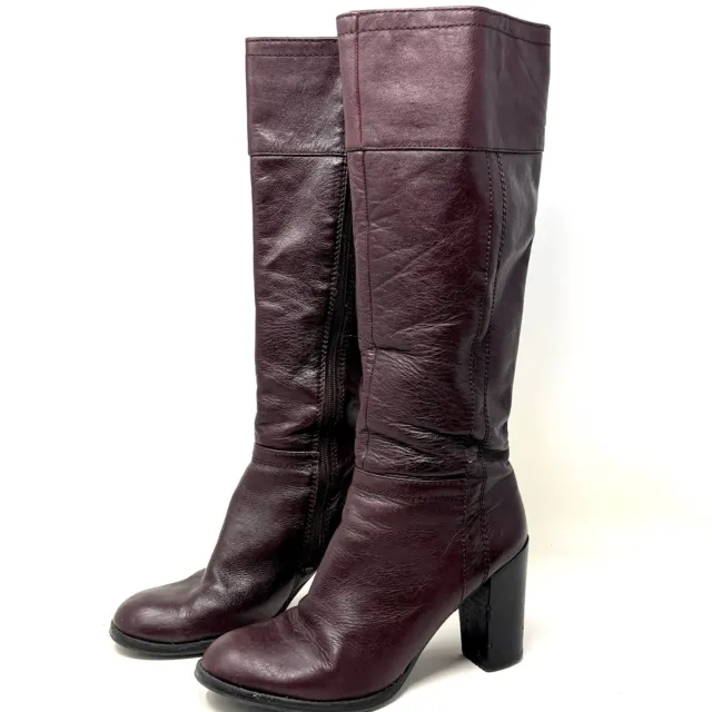 Nine West Leather Boots Tall Knee-high Chunky Block Heel Women’s Size 7.5 Brown