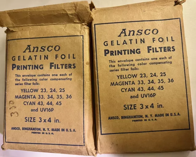 2 Sets of Vintage Ansco Gelatin Foil 3 X 4 Printing Filters