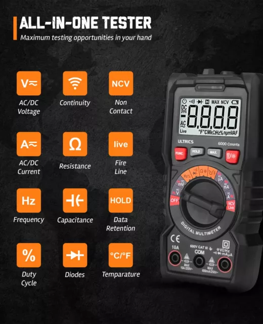 Digital Multimeter Auto Ranging Multi Tester Voltmeter Ammeter Ohmmeter Meter 3