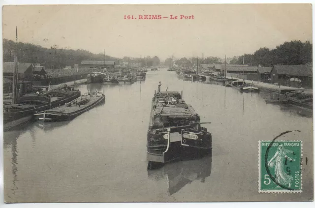 REIMS - Marne - CPA 51 - Vesle Canal Batellerie - Péniche - le canal et le port