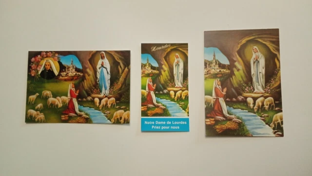 3 Estampas Religiosas Virgen De Lourdes Santa Bernardet.