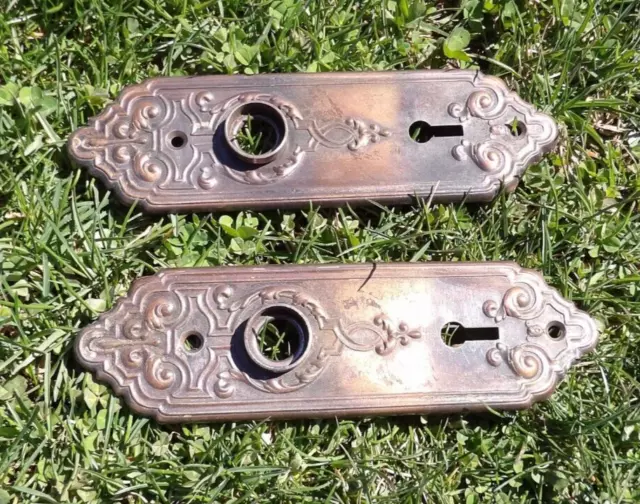 Set of 2 Vintage Antique Art Deco Victorian Face Plates Door Keyhole Doorknob