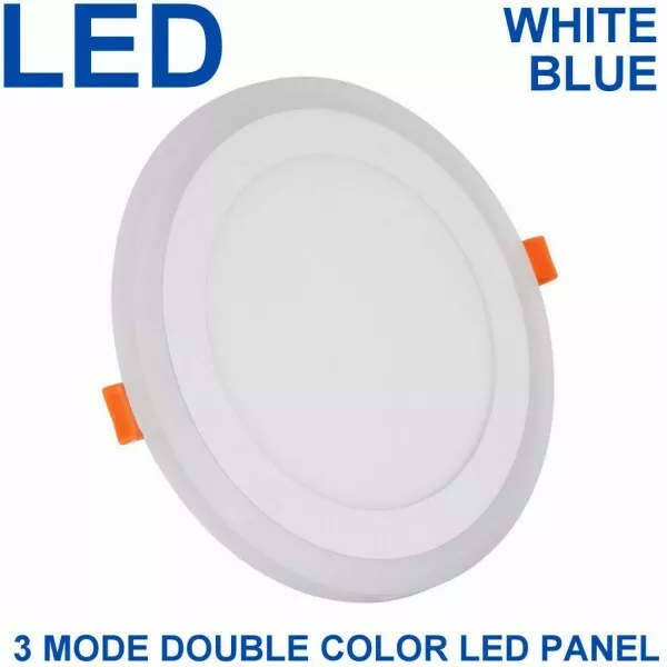 3 Mode Dual Colour LED Recessed Ceiling Fitted Panel Light Lamp White Blue Ring