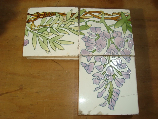 Purple wisteria flowers 36 France Sarreguemines Original antique reclaimed tiles 9