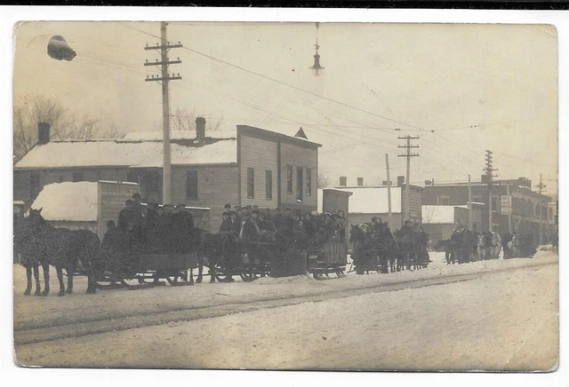 Real Photo Postcard - Waverly, Michigan - Horse Drawn Sleighs.