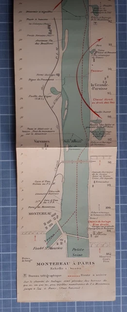 Carte Ancienne Du Cours De La Seine De Montereau à Paris - Édition 1924