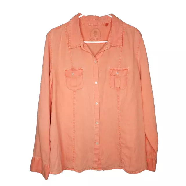 Tommy Bahama Shirt Womens XL Linen Coral Orange Relax Long Sleeve Button Up