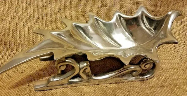Metal Holly Leaf Sleigh Candy Dish 2 Pieces India