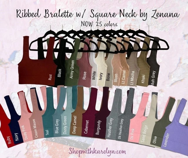 Zenana Ribbed Square Neck Bralette Brami 26 colors Crop top S - XL 32A - 40DD