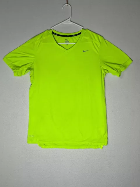 Nike Neon Yellow T-Shirt Athletic Running Shirt Back Zipper Pocket Men's Medium