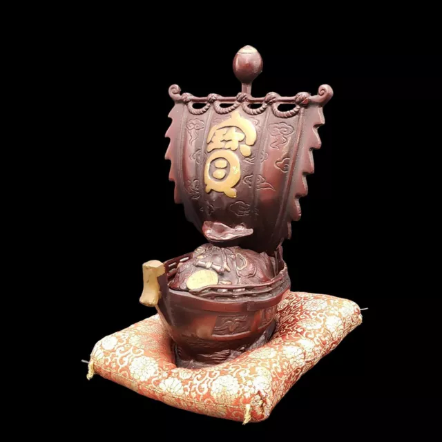 SEVEN LUCKY GODS Treasure Ship Red Iron Statue 13.5 in 4.5kg Japanese Figurine