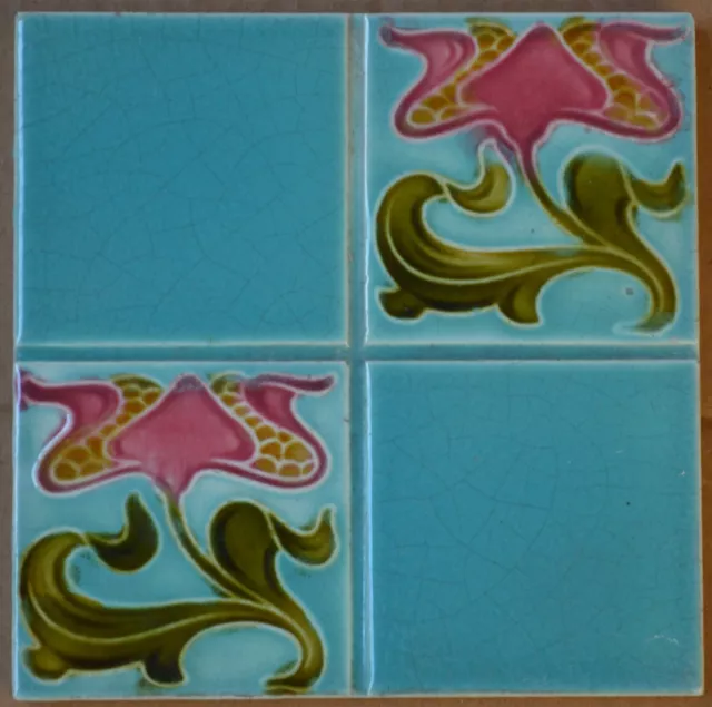 England - Antique Art Nouveau Majolica Tile C1900