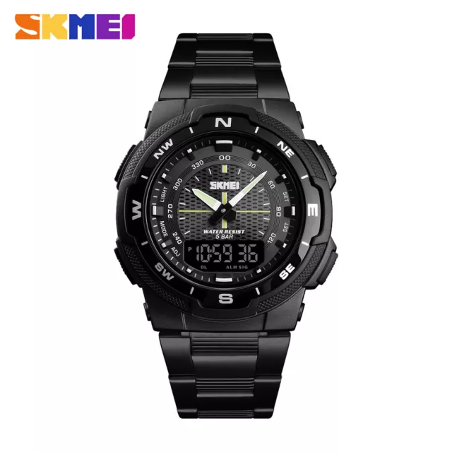 SKMEI Edelstahl Herrenuhr Wasserdichte Dual Time Sports Armbanduhr 1370 Digital