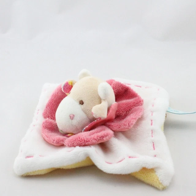 Doudou et compagnie plat vache blanc rose jaune Pistache - 20982